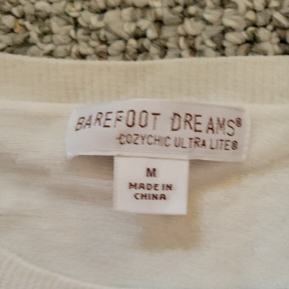 Barefoot Dreams CozyChic Ultra Lite White Drawstring Waist Knit Top Size Medium - Picture 6 of 7